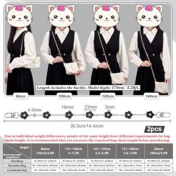 PH PandaHall Purse Chain, 2pcs 14 Inch Decorative Bag Strap Silver Bag Chain Alloy Strap with Black Enamel Flower Replacement Bag Chain Bag Handle Straps Bag Charms for Women Crossbody Shoulder Bag