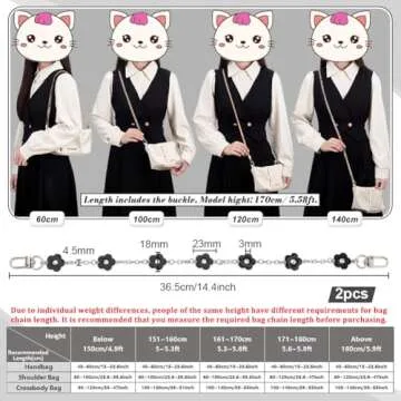 PH PandaHall Purse Chain, 2pcs 14 Inch Decorative Bag Strap Silver Bag Chain Alloy Strap with Black Enamel Flower Replacement Bag Chain Bag Handle Straps Bag Charms for Women Crossbody Shoulder Bag