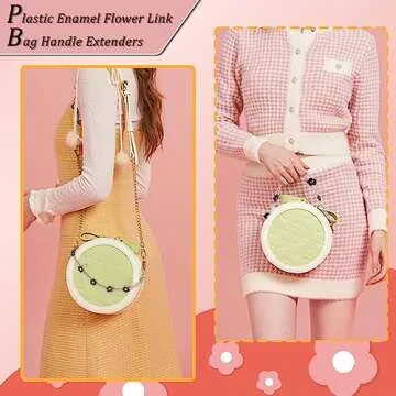 PH PandaHall Purse Chain, 2pcs 14 Inch Decorative Bag Strap Silver Bag Chain Alloy Strap with Black Enamel Flower Replacement Bag Chain Bag Handle Straps Bag Charms for Women Crossbody Shoulder Bag