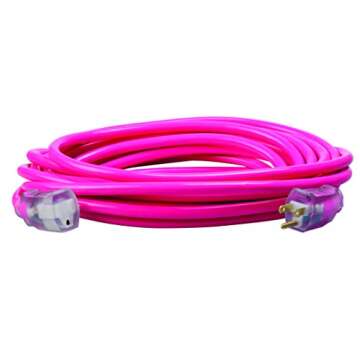 Coleman Cable 2577SW000A 25-Foot 12/3 Neon Outdoor Extension Cord, Made in the USA, Water Resistant ...