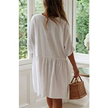 Wander Agio Beach Swimsuit for Women Sleeve Coverups Bikini Cover Up Shirt Button Pocket Down Skirt White