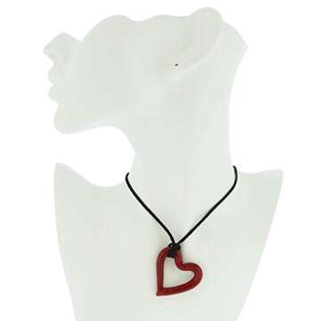Glass Of Venice Italian Red Murano Glass Heart Pendant Necklace for Women - Handmade Blown Glass Hea...