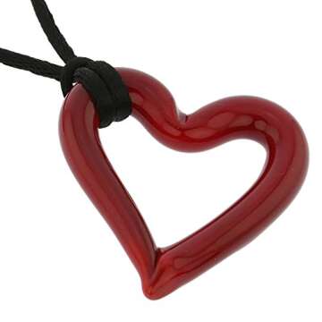Glass Of Venice Italian Red Murano Glass Heart Pendant Necklace for Women - Handmade Blown Glass Heart Outline Necklace Made in Italy