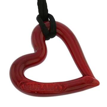 Glass Of Venice Italian Red Murano Glass Heart Pendant Necklace for Women - Handmade Blown Glass Heart Outline Necklace Made in Italy