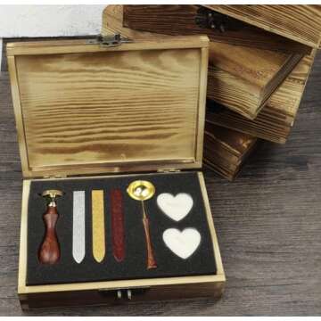 MNYR Bee Wax Seal Stamp Vintage Wooden Gift Box Packing Set Sealing Wax Sticks Melting Spoon Candle Wedding Invitation Christmas Card Gift Parcel Sealing Stamp