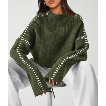 PRETTYGARDEN Women's Chunky Knit Winter Sweaters Casual Long Sleeve Mock Neck Oversized Loose Pullover Sweater Tops (Army Green,Small)