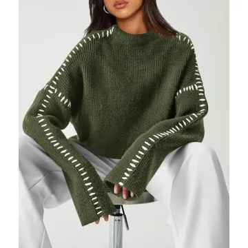 PRETTYGARDEN Women's Chunky Knit Winter Sweaters Casual Long Sleeve Mock Neck Oversized Loose Pullover Sweater Tops (Army Green,Small)