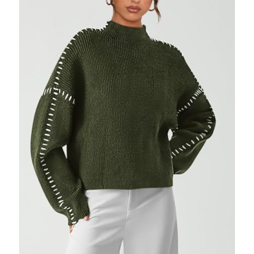 PRETTYGARDEN Women's Chunky Knit Winter Sweaters Casual Long Sleeve Mock Neck Oversized Loose Pullover Sweater Tops (Army Green,Small)