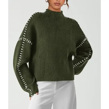 PRETTYGARDEN Women's Chunky Knit Winter Sweaters Casual Long Sleeve Mock Neck Oversized Loose Pullover Sweater Tops (Army Green,Small)