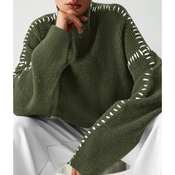 PRETTYGARDEN Women's Chunky Knit Winter Sweaters Casual Long Sleeve Mock Neck Oversized Loose Pullover Sweater Tops (Army Green,Small)