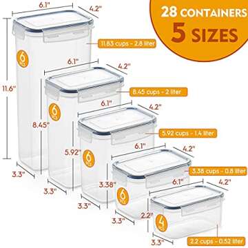fifame 28 Pack Airtight Food Storage Container Set, Pantry kitchen organization and Storage, BPA Free Clear Plastic Storage Container with Lids, Kitchen Decor with Labels, Marker & Spoon Set