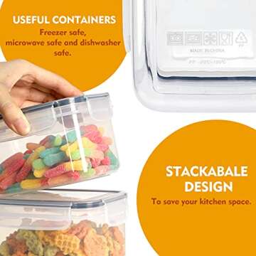 fifame 28 Pack Airtight Food Storage Container Set, Pantry kitchen organization and Storage, BPA Free Clear Plastic Storage Container with Lids, Kitchen Decor with Labels, Marker & Spoon Set