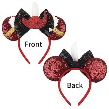 zhezesmila Mouse Ears Headband for Womens Pirate Accessories Pirate Costume Shiny Ears Bow for Theme Party Pirate Night