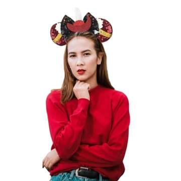 zhezesmila Mouse Ears Headband for Womens Pirate Accessories Pirate Costume Shiny Ears Bow for Theme Party Pirate Night