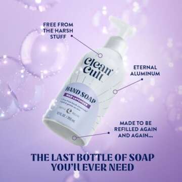 Cleancult - Wild Lavender - Moisturizing Liquid Hand Soap - Refillable Aluminum Bottle - Made with Aloe Vera & Lavender Essential Oil - Nourishes & Moisturizes Dry & Sensitive Skin - 12 oz - 1 Pack