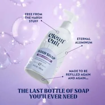 Cleancult - Wild Lavender - Moisturizing Liquid Hand Soap - Refillable Aluminum Bottle - Made with Aloe Vera & Lavender Essential Oil - Nourishes & Moisturizes Dry & Sensitive Skin - 12 oz - 1 Pack