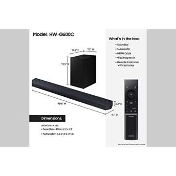 SAMSUNG HW-Q600C 3.1.2ch Soundbar w/Dolby Audio, Q-Symphony, Adaptive Sound, HDMI eARC, Game Mode Pr...