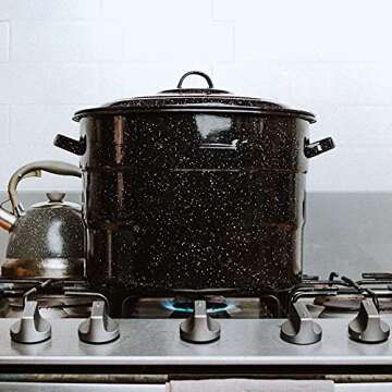 Granite Ware Enamel on Steel 21.5-Quart Water Bath Canner with lid & Jar Rack, Speckled Black