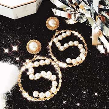 Stylish Big Circle Earrings with Pearl and Ribbon Weaves