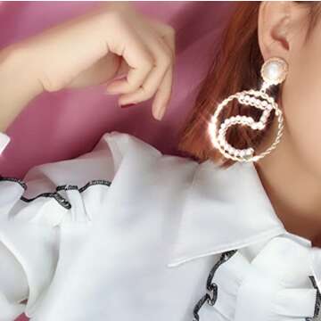 Stylish Big Circle Earrings with Pearl and Ribbon Weaves