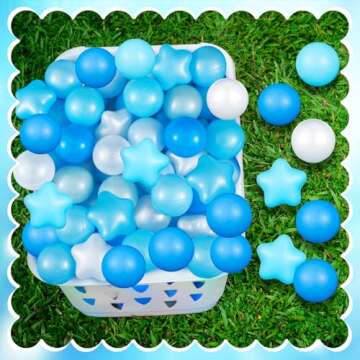 Liliful 500 Pcs Play Ball Crush Proof Play Plastic Balls for Indoor Outdoor Playhouse Tent Crawling Tunnel Birthday Party Decorations, 2.17 Inches, Round and Star(Blue Series)