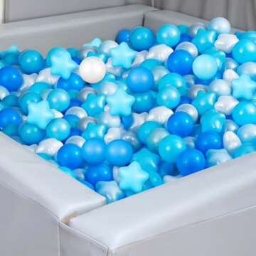 Liliful 500 Pcs Play Ball Crush Proof Play Plastic Balls for Indoor Outdoor Playhouse Tent Crawling Tunnel Birthday Party Decorations, 2.17 Inches, Round and Star(Blue Series)