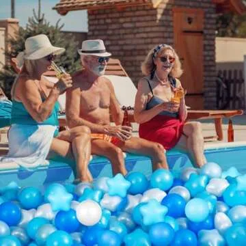 Liliful 500 Pcs Play Ball Crush Proof Play Plastic Balls for Indoor Outdoor Playhouse Tent Crawling Tunnel Birthday Party Decorations, 2.17 Inches, Round and Star(Blue Series)