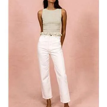 Women Shirred Tank Top Ruffle Sleeveless Tanks Frill Smocked Halter Cami Tops Summer Streetwear, Apricot, Small