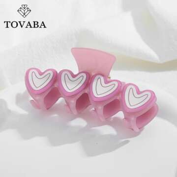 TOVABA Hair Claw Clips - Pink Heart Shape Cute Medium Trendy Hair Accessories for Women, Strong Hold...