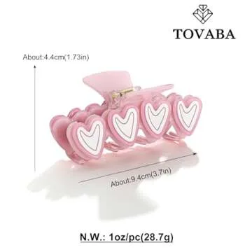 TOVABA Hair Claw Clips - Pink Heart Shape Cute Medium Trendy Hair Accessories for Women, Strong Hold Jaw Clips for Thick and Thin Hair