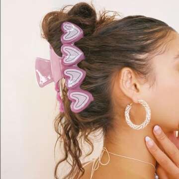 TOVABA Hair Claw Clips - Pink Heart Shape Cute Medium Trendy Hair Accessories for Women, Strong Hold Jaw Clips for Thick and Thin Hair