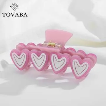 TOVABA Hair Claw Clips - Pink Heart Shape Cute Medium Trendy Hair Accessories for Women, Strong Hold Jaw Clips for Thick and Thin Hair