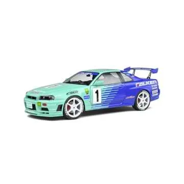 solido S1804304 1:18 1999 Nissan Skyline (R34) GT-R-Falken Drift Livery Collectible Miniature car, Multicolor