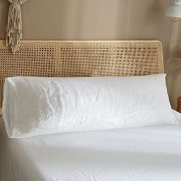 HYPREST 100% French Linen White Body Pillow Cover, Stone Washed Flax Linen Body Pillow Cover 20x54, ...