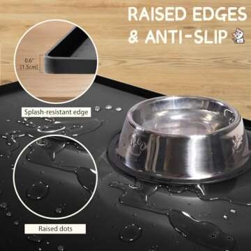 MateeyLife Silicone Cat & Dog Food Mat for Floors Waterproof, Anti-Slip Dog Bowl Mats for Food and Water, Pet Feeding Mats with Lip to Prevent Spills, Pet Placemat for Messy Drinkers to Protect Floors