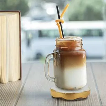 James Scott Marble Coasters - Set of 4 Round Natural Coasters with Gold Edges - Beautiful Gift