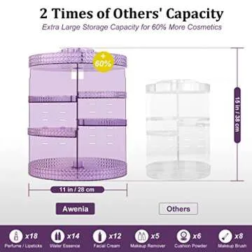 Awenia Makeup Organizer - 360-Degree Rotating with Adjustable Layers for Perfect Cosmetic Storage