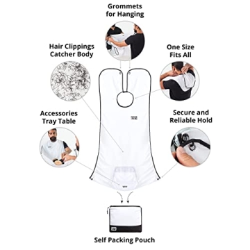 Beard King Beard Bib Apron - Shaving Set for Dad - As Seen on Shark Tank - Men's Hair Catcher for Shaving - Grooming Accessories - Packing Pouch, White