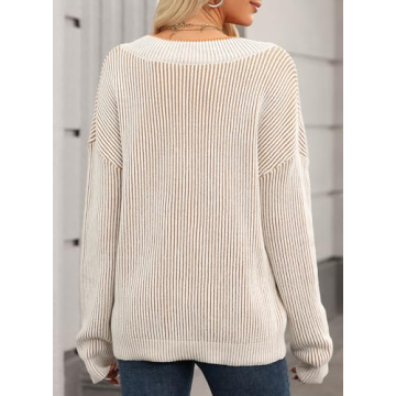 EVALESS Oversized Striped Sweater V Neck Color Block Drop Shoulder Pullover Sweaters for Women Dressy Casual Long Sleeve Cute Sweater Tops for Women 2024 Trendy Fall Fashion Clothes Khaki Large
