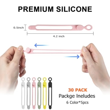 30Pcs Nearockle Silicone Cable Ties for Bundling Earphone, Phone Charger, Computer Cords, Reusable C...