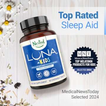 LUNA Kids | #1 Sleep Aid Tablets for Children 4+ and Sensitive Adults | Naturally Sourced Ingredients | 60 x Chewable Pills | Gentle, Herbal Supplement with Chamomile, Melatonin, Valerian & Lemon Balm