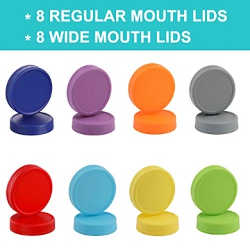 AOZITA 16 Pack Colorful Mason Jar Lids - Leakproof & Dishwasher Safe