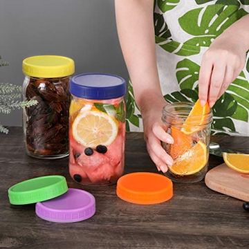 AOZITA 16 Pack Colorful Mason Jar Lids - Leakproof & Dishwasher Safe