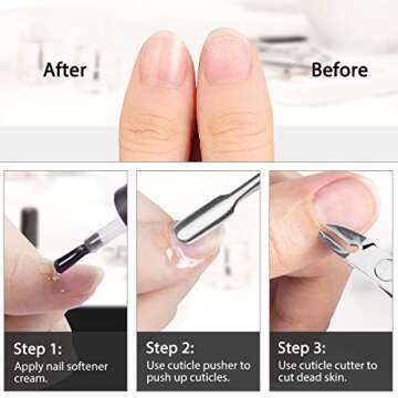 Cuticle Trimmer with Cuticle Pusher, Easkep Cuticle Remover Cuticle Nipper Professional Stainless Steel Cuticle Cutter Clipper Durable Pedicure Manicure Tools for Fingernails and Toenails (Silver)