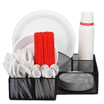 URFORESTIC Cutlery Utensil Holder - Organizer Caddy for Cups, Forks, Spoons, Plates, Napkins, Condim...