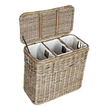 Stylish 3-Compartment Wicker Laundry Hamper by The Basket Lady