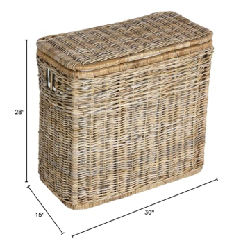 Stylish 3-Compartment Wicker Laundry Hamper by The Basket Lady