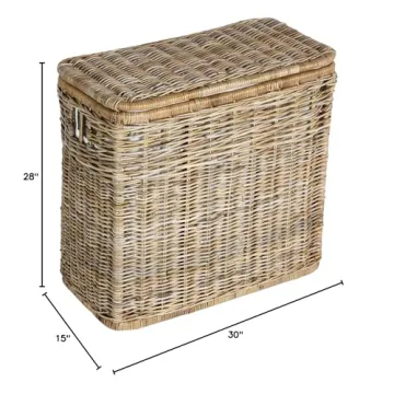 Stylish 3-Compartment Wicker Laundry Hamper by The Basket Lady