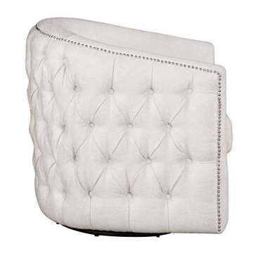Strange DNA Kate Club Chair | Solid Wood, Polyester, Metal Base Capstone Swivel Armchair | Button Tufted Back Chrome Nail Trim Living Room Accent Chair Furniture with 360 Degree Swivel, Ivory