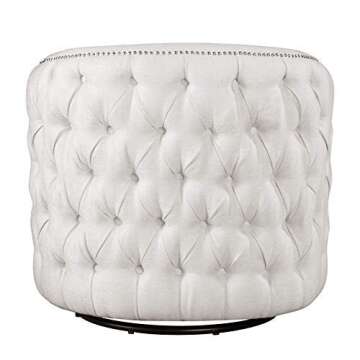 Strange DNA Kate Club Chair | Solid Wood, Polyester, Metal Base Capstone Swivel Armchair | Button Tufted Back Chrome Nail Trim Living Room Accent Chair Furniture with 360 Degree Swivel, Ivory